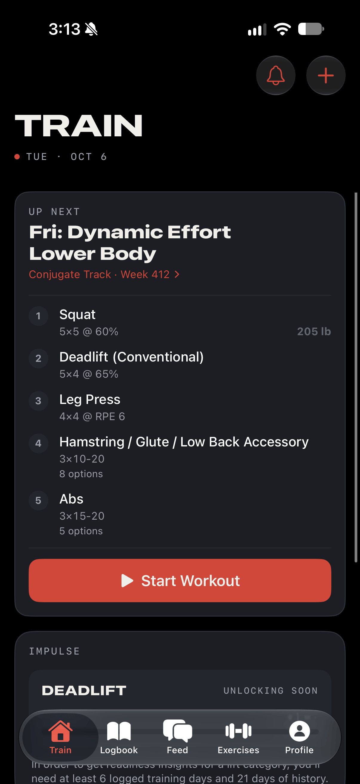The client's Repcast app showing the same session up next, ready to train